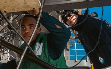 USS Gerald R. Ford (CVN 78) Sailors conduct jet engine testing