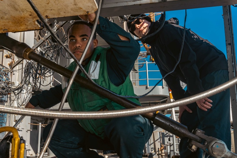 USS Gerald R. Ford (CVN 78) Sailors conduct jet engine testing