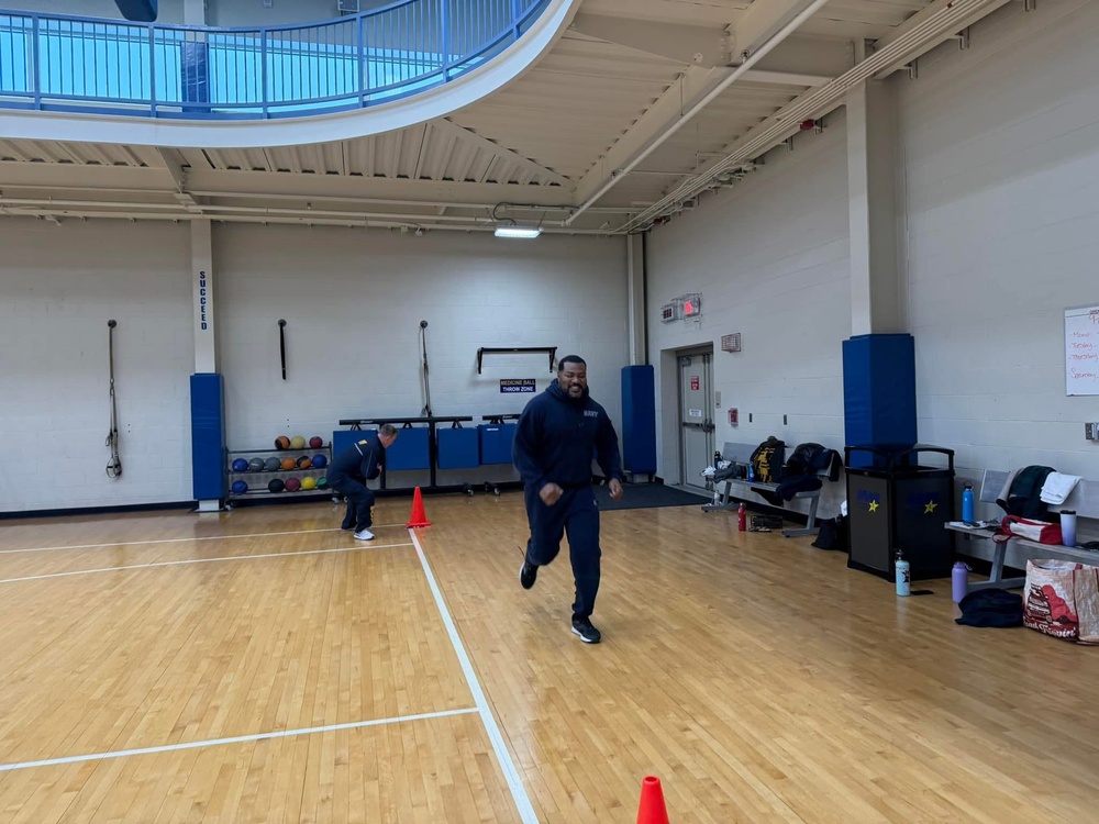21JAN25 sailors of Navy Band Northeast participate in an All hands PT session