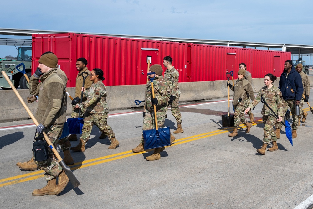 Breaking the Ice: Airmen remove snow, resume flying ops