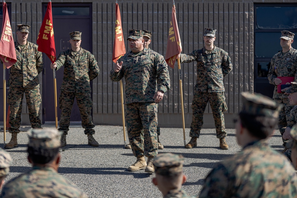 Master Gunnery Sergeant Johnson is presented the Purple Heart