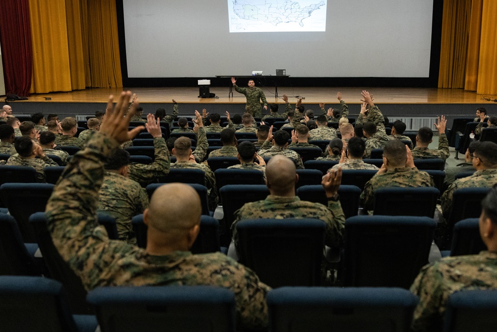 US Marines attend a special duty assignment brief
