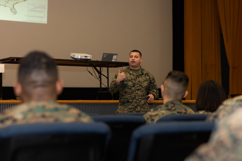 US Marines attend a special duty assignment brief