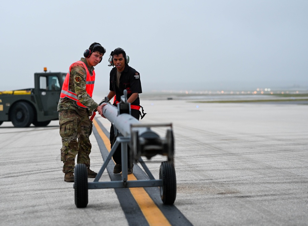 U.S. Air Force B-1B Lancers return from training exercise in support of Bomber Task Force 25-1