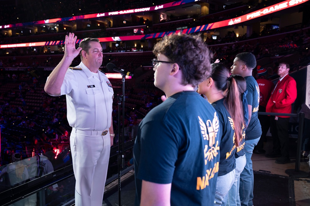 Four Future Sailors Swear In at Florida Panthers Game