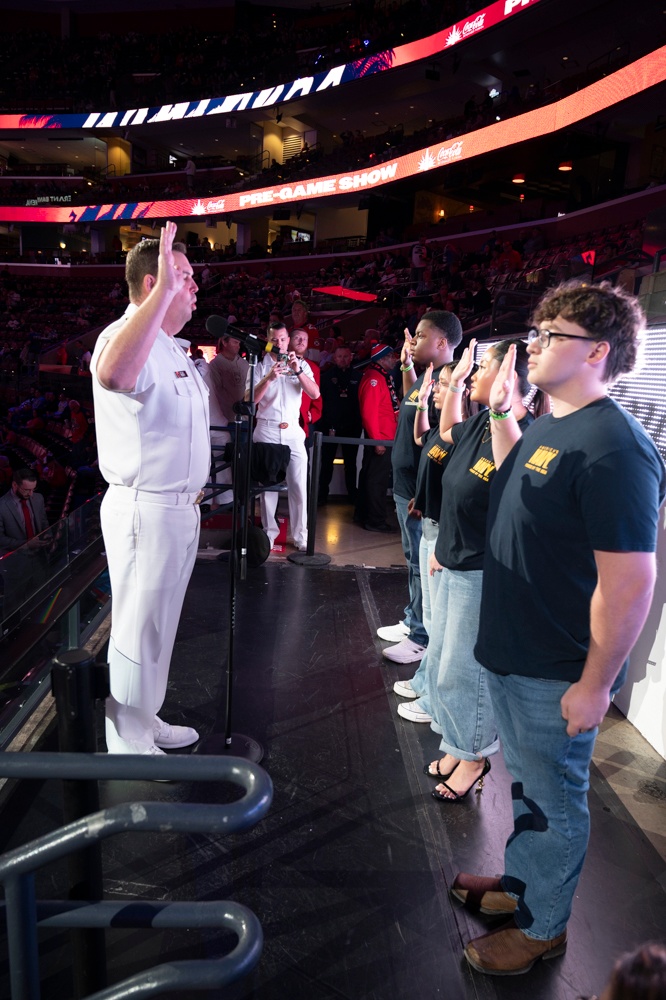 Four Future Sailors Swear In at Florida Panthers Game