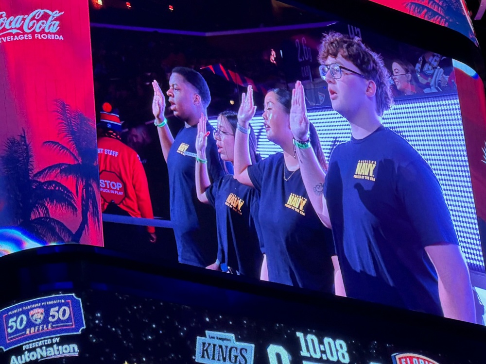 Four Future Sailors Swear In at Florida Panthers Game