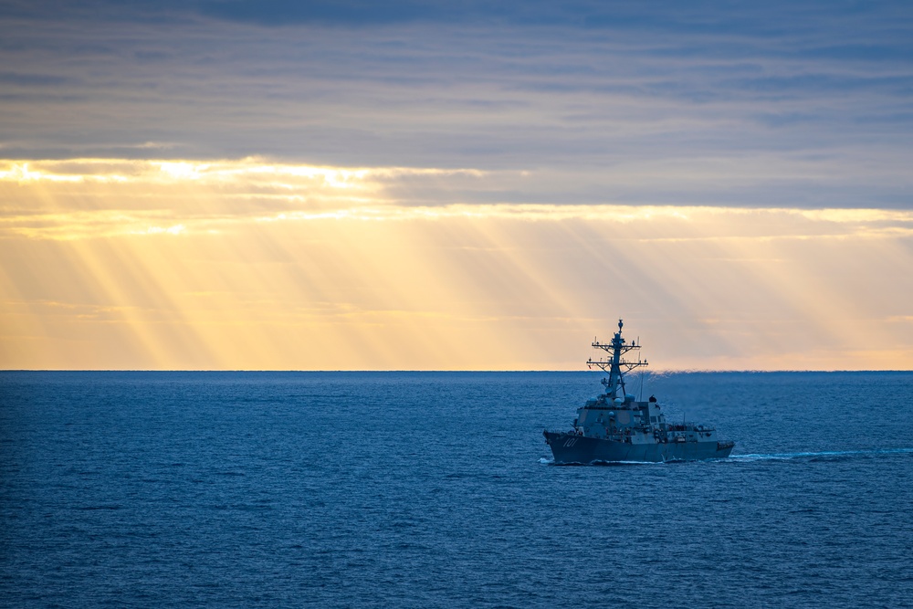 The USS Gridley Steams Near the USS Nimitz