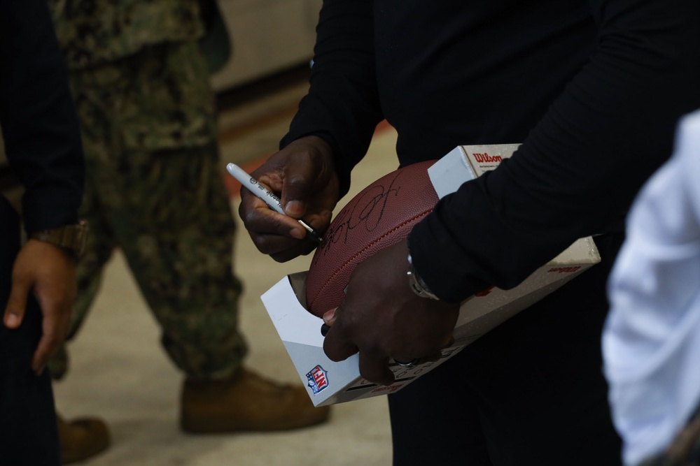 NFL Hall of Famers meet U.S. Marines with 3d Littoral Anti-Air Battalion and Marine Aviation Logistics Squadron 24