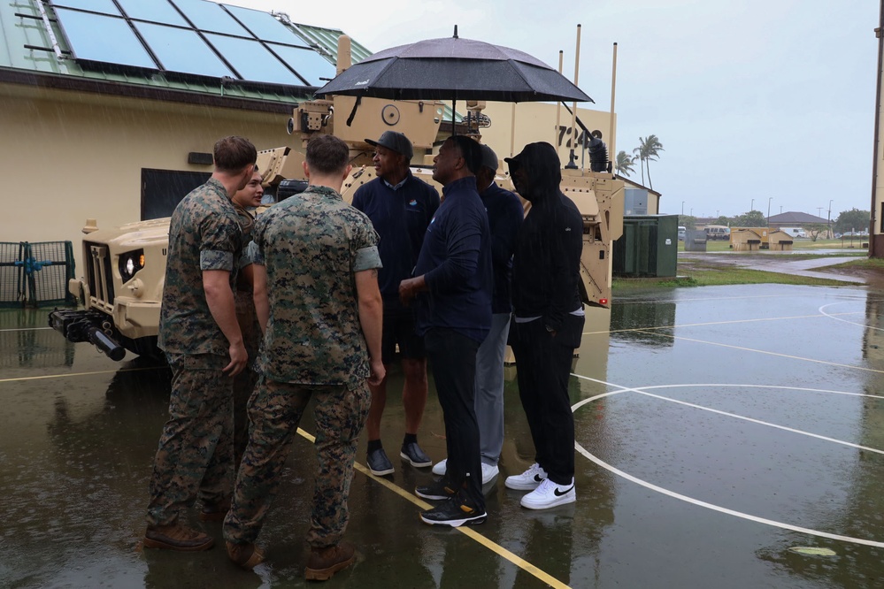 NFL Hall of Famers meet U.S. Marines with 3d Littoral Anti-Air Battalion and Marine Aviation Logistics Squadron 24