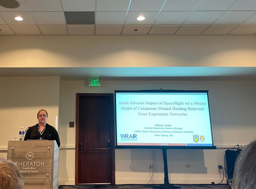 Ms. Allison Hoke, Lead Bio Lab Science Tech at the Walter Reed Army Institute of Research, presents at the 40th annual American Society for Gravitational and Space Research.