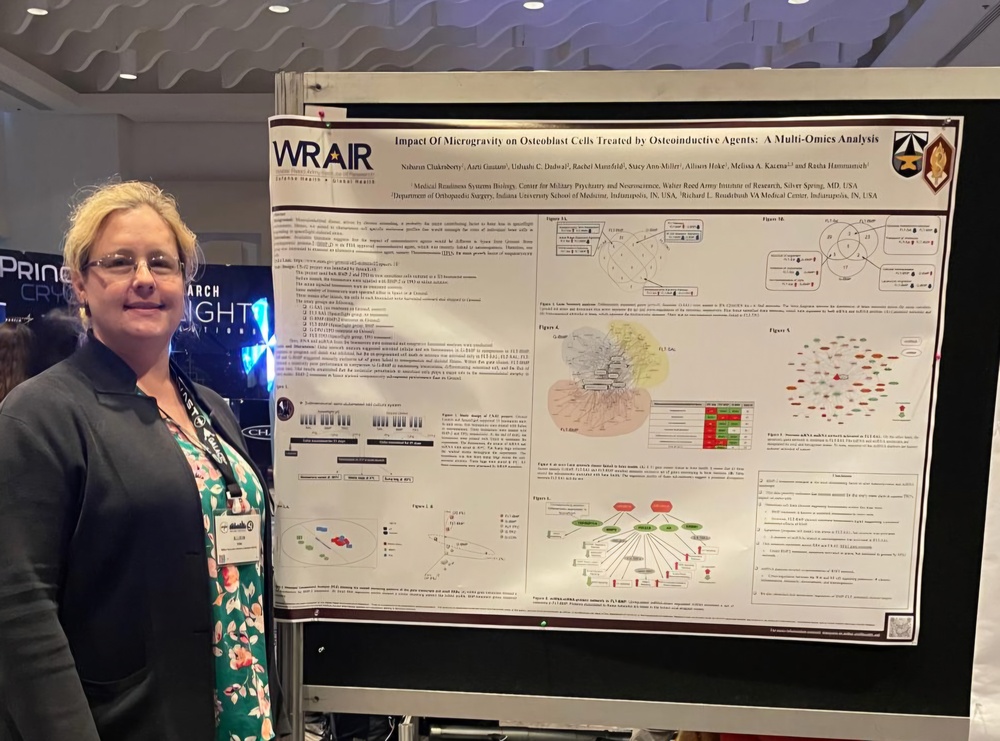 Ms. Allison Hoke, Lead Lab Science Tech at the Walter Reed Army Institute of Research, presents a poster at the 40th annual American Society for Gravitational and Space Research.