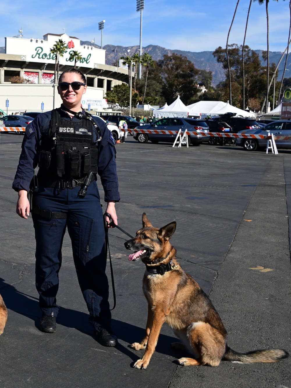 U.S. Coast Guard CEDT K-9s and Members support Rose Bowl Game security