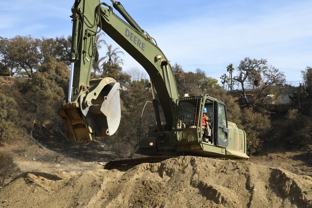 CA National Guard Engineers Prepare Sierra Madre Villa Debris Basin for Rain Overflow