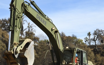 CA National Guard Engineers Prepare Sierra Madre Villa Debris Basin for Rain Overflow