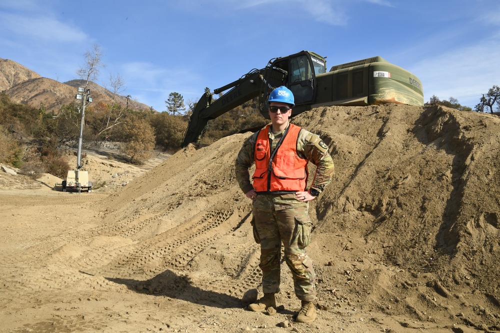 CA National Guard Engineers Prepare Sierra Madre Villa Debris Basin for Rain Overflow