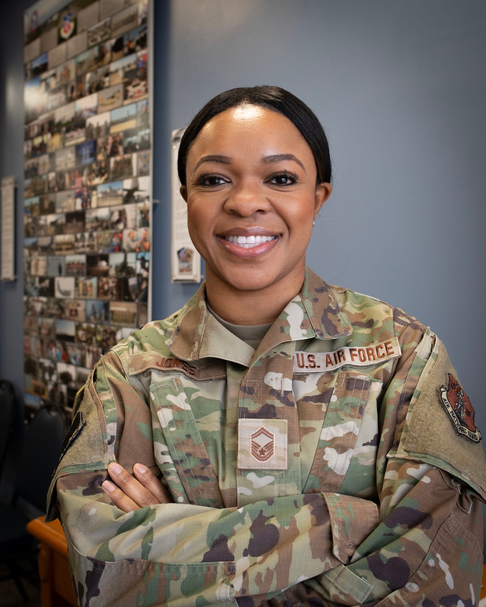 U.S. Air Force Senior Master Sgt. Natalie Jones, a member of the 179th Cyberspace Wing (179CW), poses for a photo while reflecting on her journey in the Air National Guard.