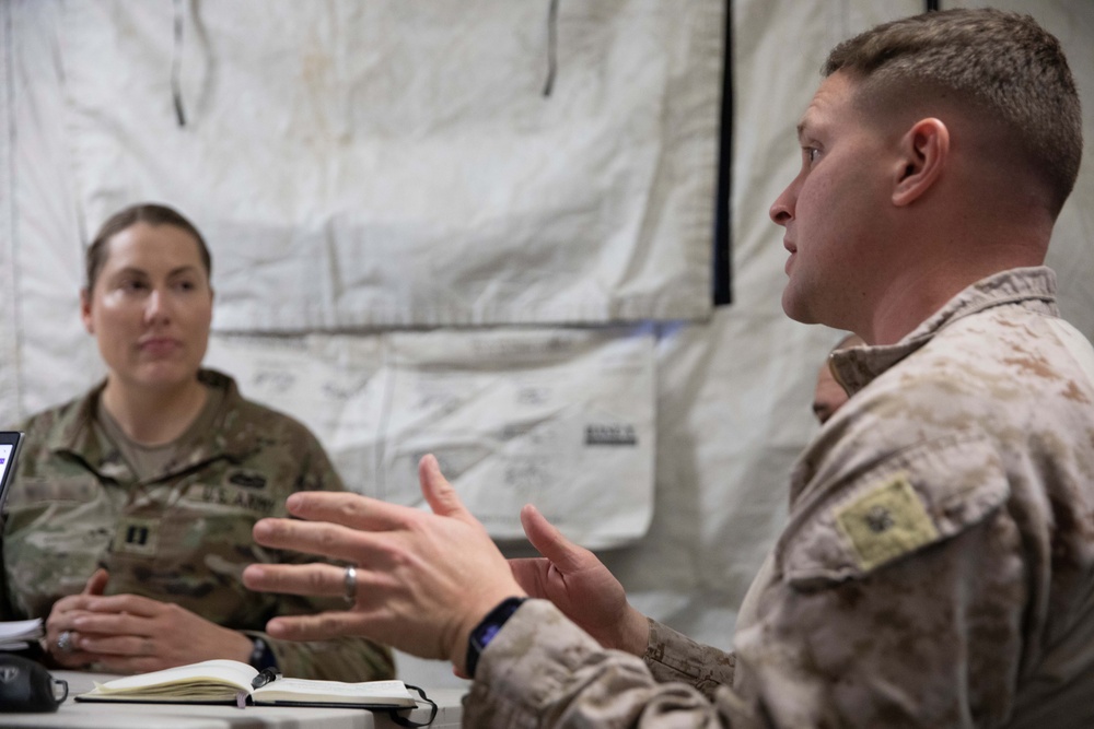 U.S. Soldiers and U.S. Marines meet during CBP border security mission