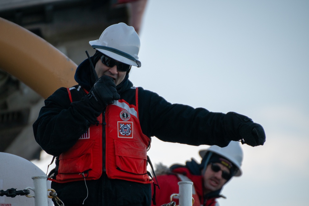 USCGC Polar Star (WAGB 10) conducts cutter boat and dive operations in Winter Quarters Bay during Operation Deep Freeze