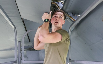 Crew Chief Conducts Post-flight Inspection of KC-135 Stratotanker