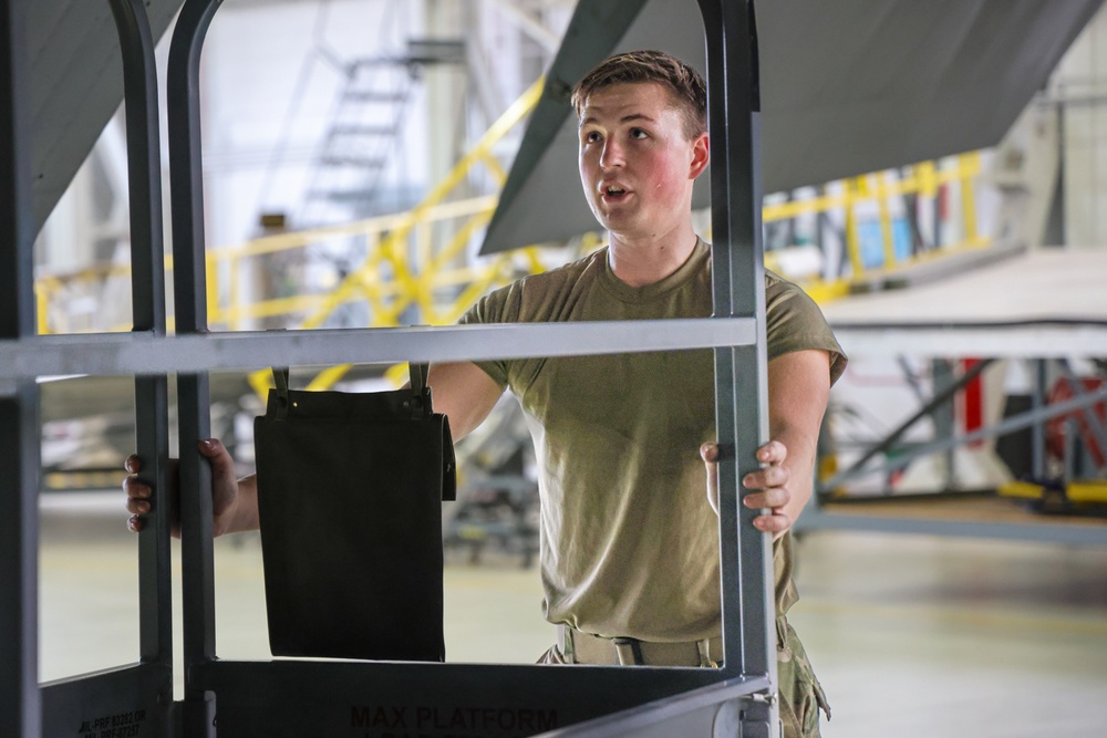 Crew Chief Conducts Post-flight Inspection of KC-135 Stratotanker