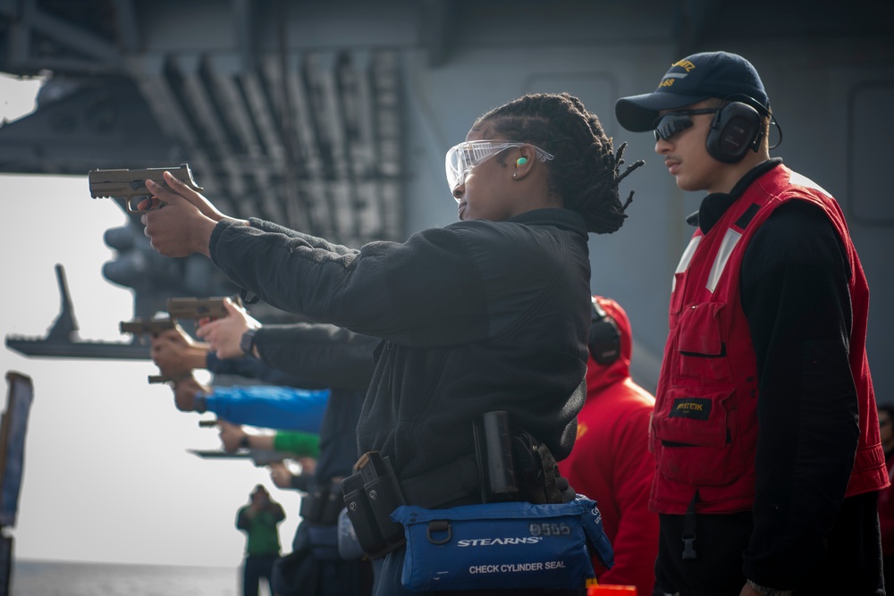 Nimitz Sailors Participate in a Small Arms Gun Shoot