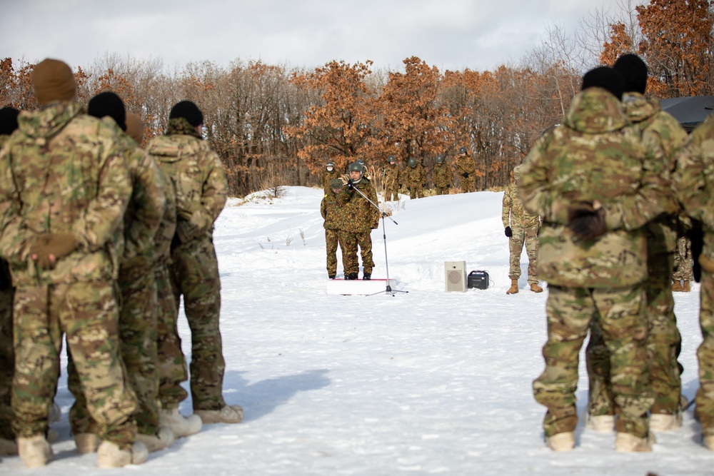 JGSDF 11th Brigade Chief of Staff Col. Kenji Honda Addresses 1-5 Infantry Soldiers and JGSDF Members at Hokudai-En Training Area