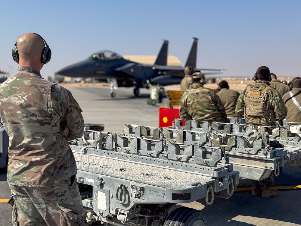 F-15E Strike Eagles conduct integrated combat turn during Operation Agile Spartan