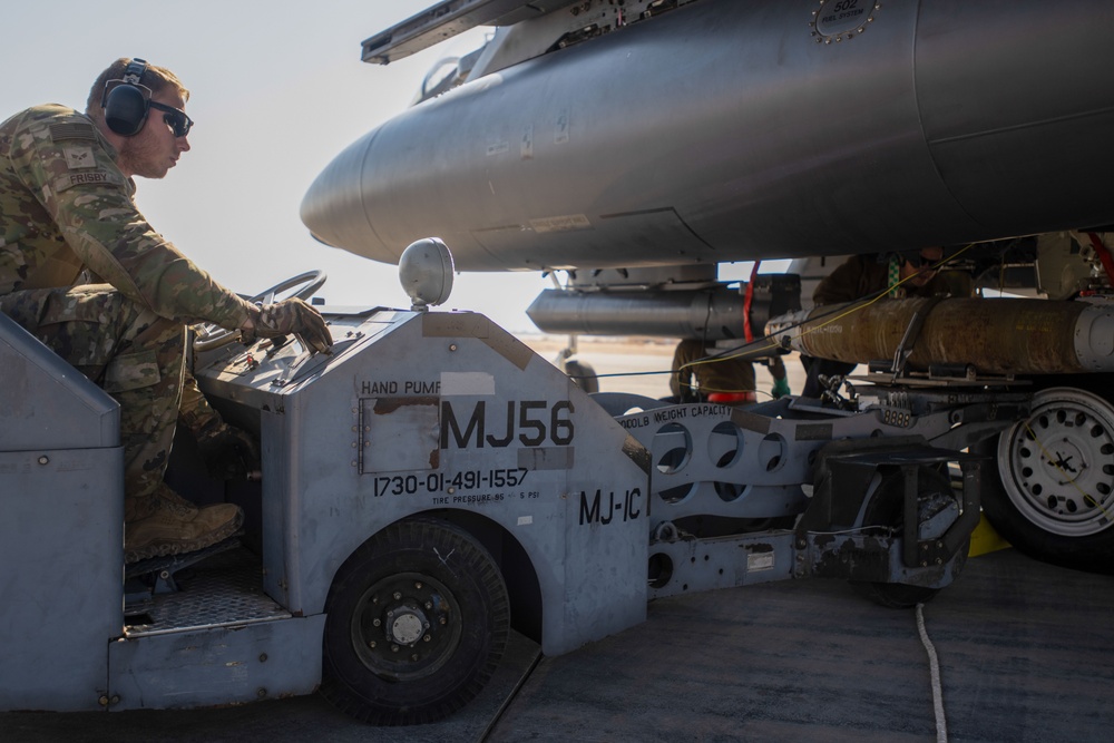 F-15E Strike Eagles conduct integrated combat turn during Operation Agile Spartan