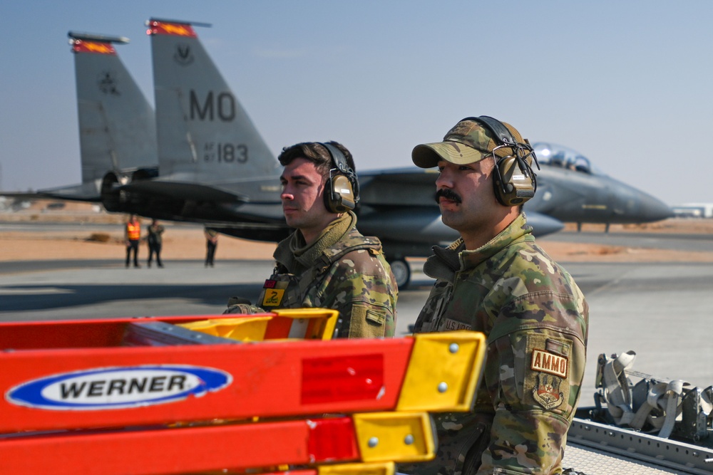 F-15E Strike Eagles conduct integrated combat turn during Operation Agile Spartan