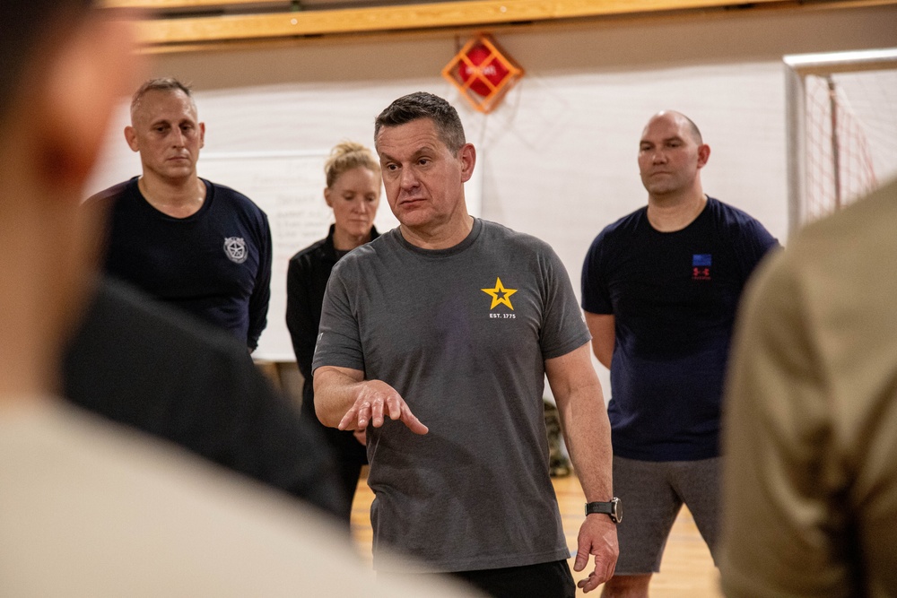 Sgt. Maj. of the United States Army Michael R. Weimer speaks to V Corps Soldiers