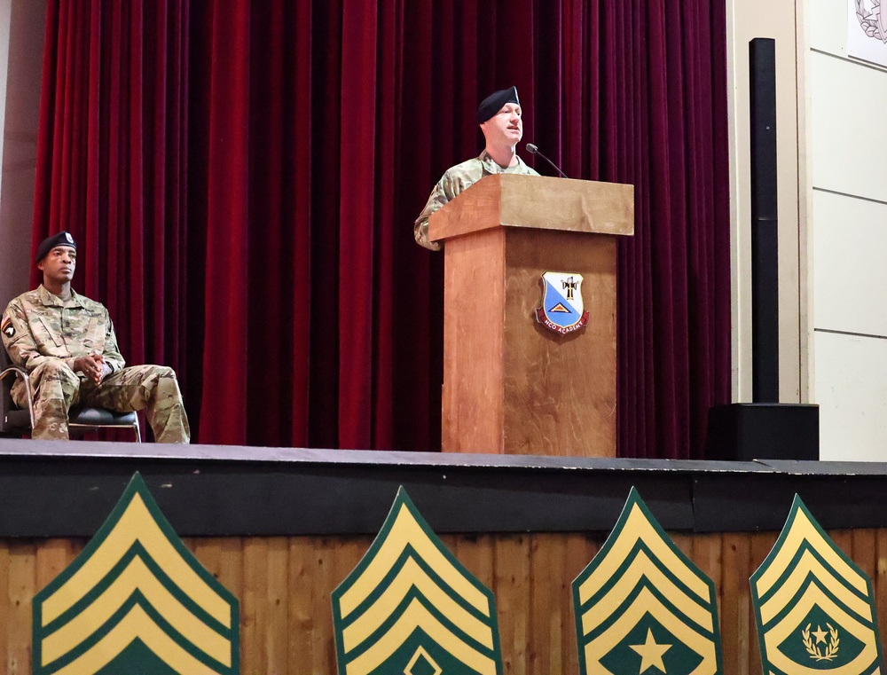 405th AFSB CSM meets with Basic Leader Course students, provides graduation remarks