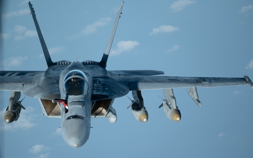 U.S. Navy F/A-18 Super Hornets conduct operations in the CENTCOM AOR