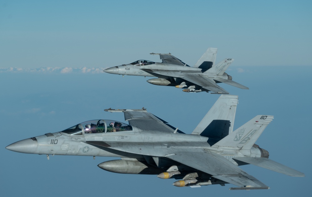 U.S. Navy F/A-18 Super Hornets conduct operations in the CENTCOM AOR