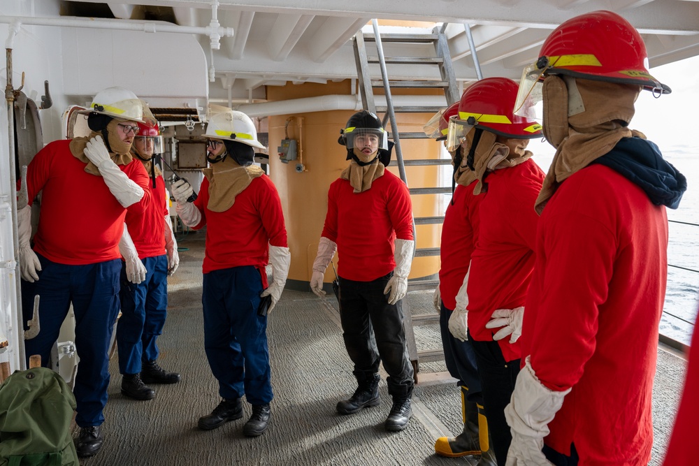 USCGC Polar Star (WAGB 10) crewmembers conduct damage control training in McMurdo Sound during Operation Deep Freeze