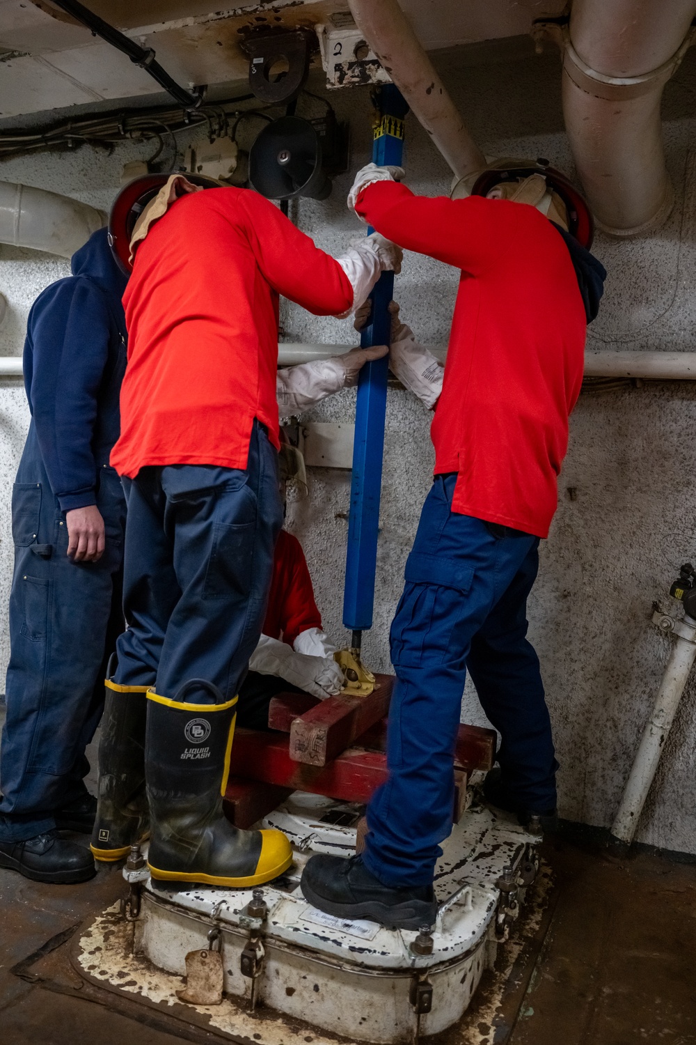 USCGC Polar Star (WAGB 10) crewmembers conduct damage control training in McMurdo Sound during Operation Deep Freeze