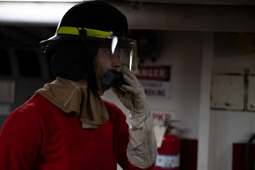 USCGC Polar Star (WAGB 10) crewmembers conduct damage control training in McMurdo Sound during Operation Deep Freeze