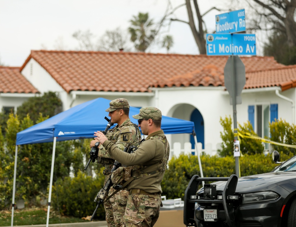 Cal Guard Soldiers manage traffic control points for LA County Wildfires in Altadena