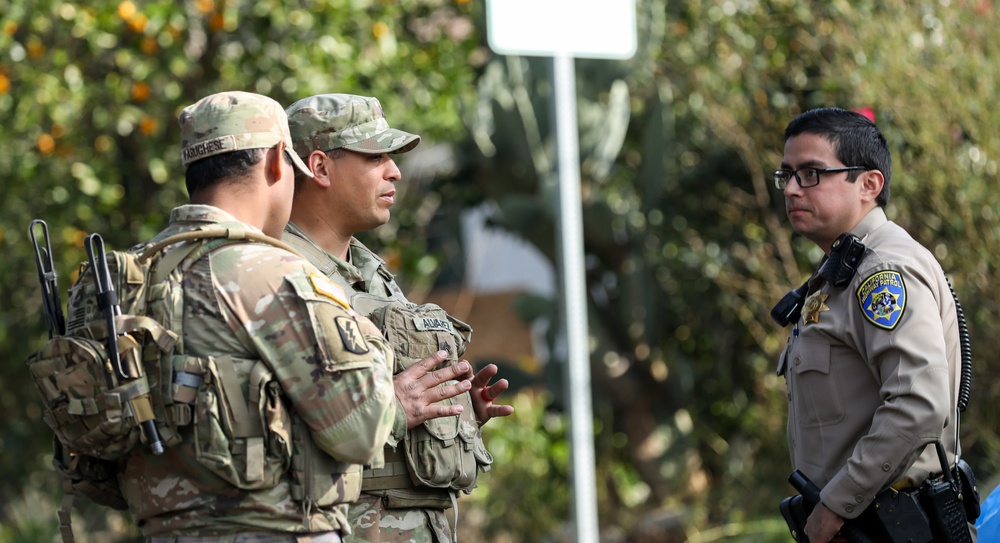 Cal Guard Soldiers manage traffic control points for LA County Wildfires in Altadena