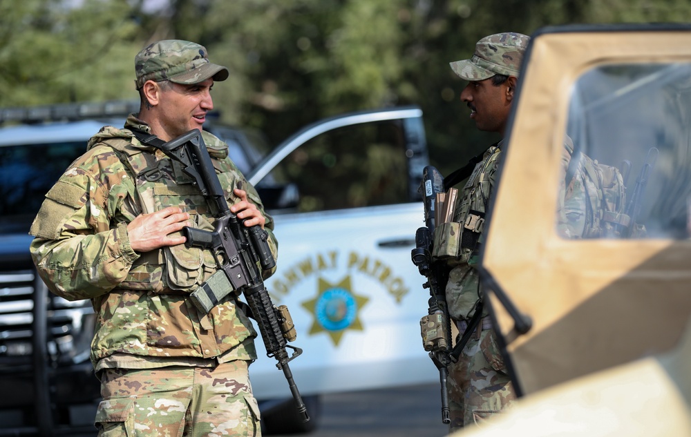 Cal Guard Soldiers manage traffic control points for LA County Wildfires in Altadena