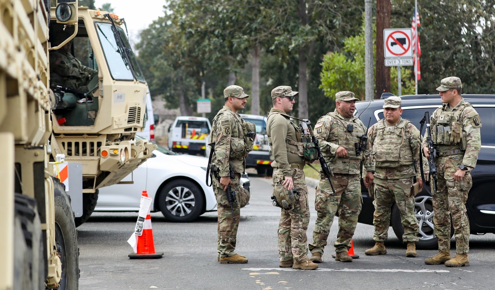 Cal Guard Soldiers manage traffic control points for LA County Wildfires in Altadena