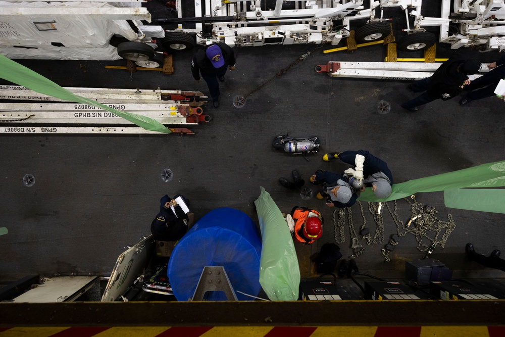 USS Gerald R. Ford (CVN 78) conducts general quarters drill