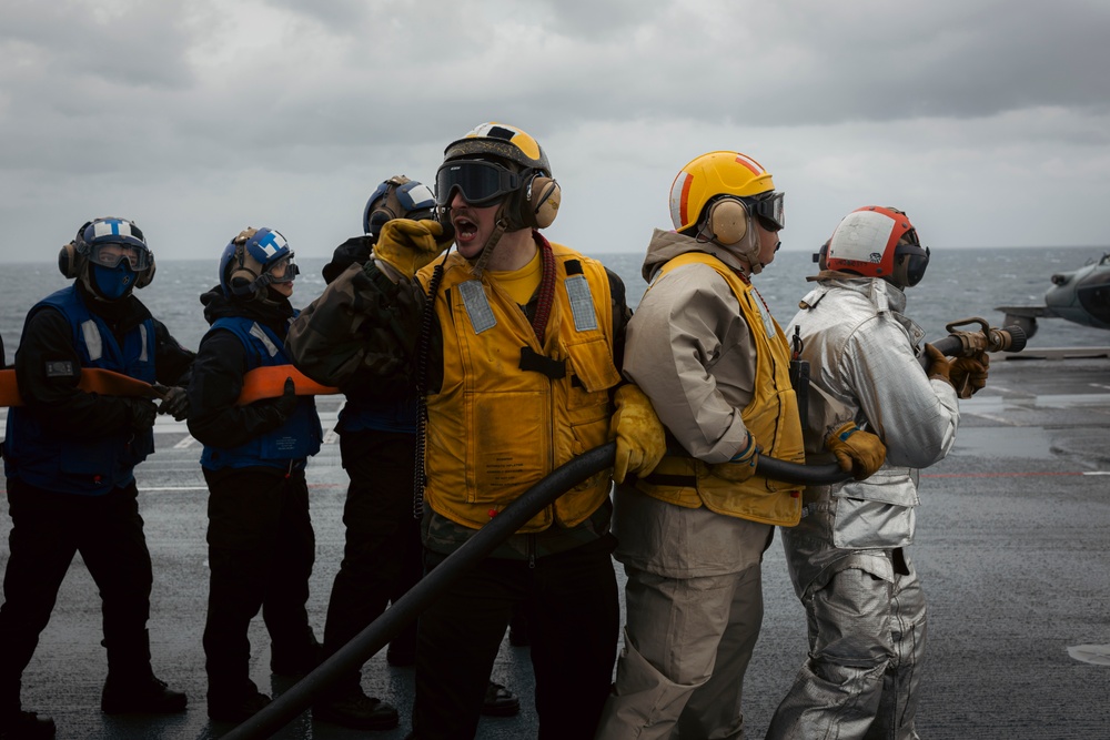 USS Gerald R. Ford (CVN 78) conducts general quarters drill