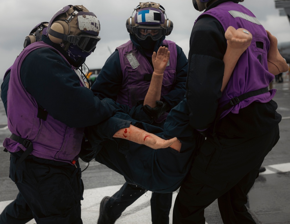 USS Gerald R. Ford (CVN 78) conducts general quarters drill