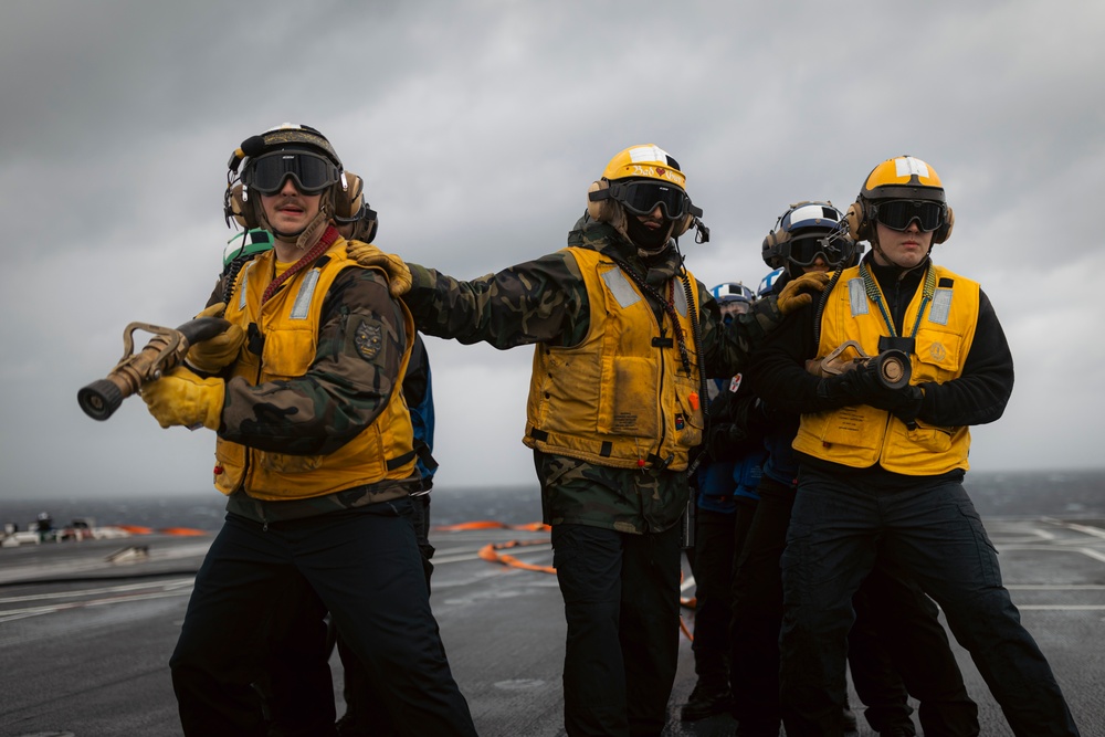 USS Gerald R. Ford (CVN 78) conducts general quarters drill