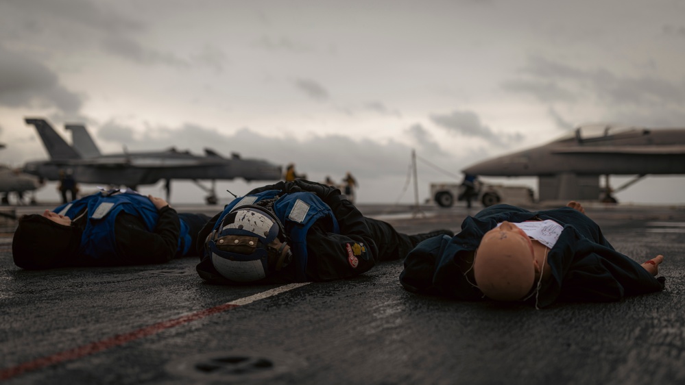 USS Gerald R. Ford (CVN 78) conducts general quarters drill