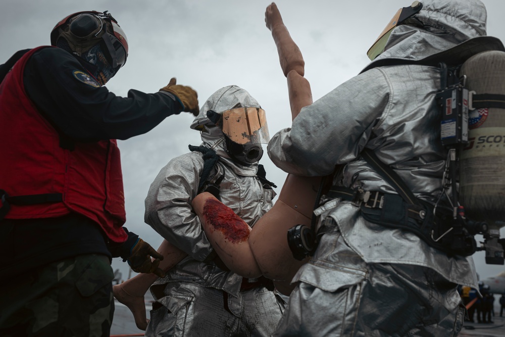 USS Gerald R. Ford (CVN 78) conducts general quarters drill