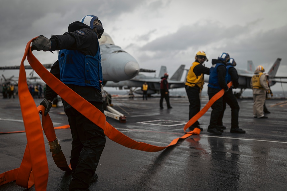 USS Gerald R. Ford (CVN 78) conducts general quarters drill