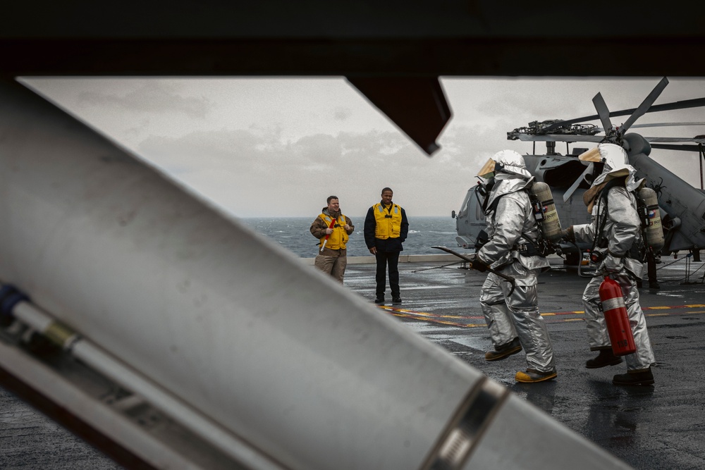 USS Gerald R. Ford (CVN 78) conducts general quarters drill