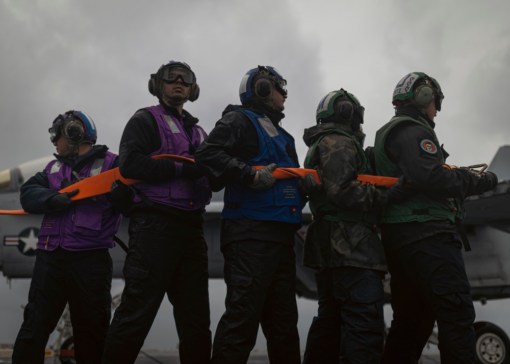 USS Gerald R. Ford (CVN 78) conducts general quarters drill